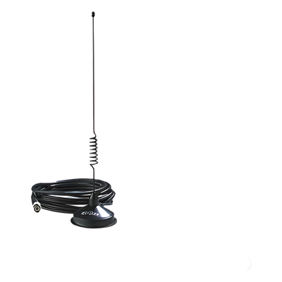 Antena Móvil / Banda Ancha 800-896 MHz / Ganancia 3.2 dB / Potencia 10 W / Cable RG-58 3.7 m (12.1 ft) / Montaje Magnético 8 Polos / Conector TNC Macho