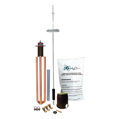 Kit de Pararrayos Dipolo Corona / Ángulo de Protección 72° / Mástil 1.2 m (3.9 ft) / Electrodo 45 A / Accesorios Completos de Instalación