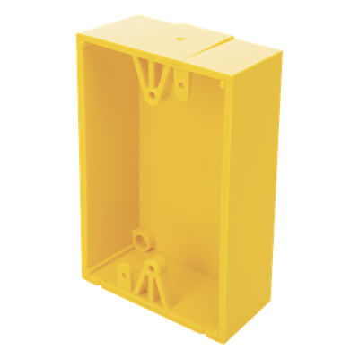 Caja de Montaje Superficial / Policarbonato Resistente / Perfil Bajo 1.5 pulgadas (38 mm) / Compatible con Botones de Emergencia / Activación Tipos 2, 5, 6, 7, 8 y 9