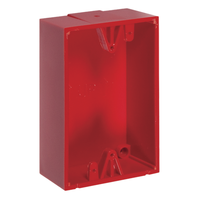 Caja trasera de montaje en superficie / Policarbonato resistente / 1.5 pulgadas (38mm) / Compatible botones STI #0, #1, #3, #4, #7 / Clasificación 5VA / UL y cUL / Rojo y azul