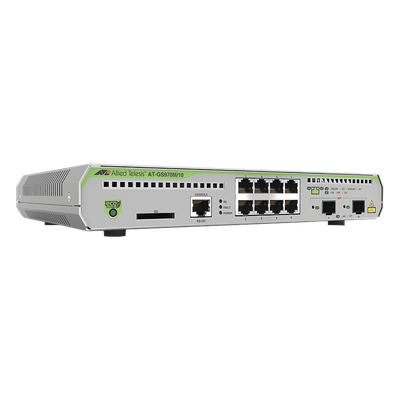 Switch Administrable Capa 3 / 8 Puertos RJ-45 10/100/1000 Mbps / 2 Puertos SFP Gigabit / 20 Gbps Switching Fabric / 1U Rack / 1.08 x 0.75 x 0.14 ft