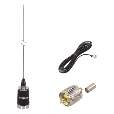 Kit Antena Móvil VHF / 148-174 MHz / 3 dB Ganancia / 200 W / 130 cm / PL-259 Plegable / Cable RG58U