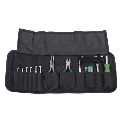 Kit de Herramientas Portátil / 25 Piezas / Estuche Tipo Cartera / Desarmadores de Precisión 1.4-3.0 mm / Dados 5-10 mm / Pinzas 5 Pulgadas