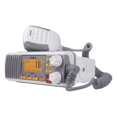 Radio Móvil Marina VHF / 25W / 1W Seleccionables / DSC Clase D con GPS / IPX4 / Monitoreo Triple Canal / Pantalla LCD / Blanco