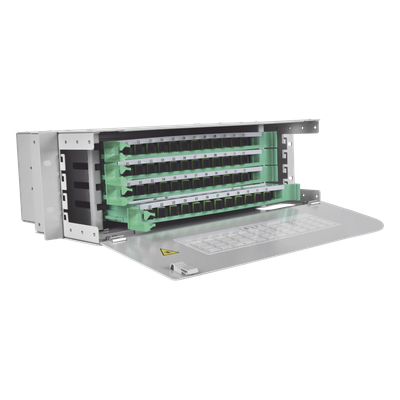 Distribuidor de Fibra Óptica / 48 Empalmes / 48 Acopladores SC/APC / 48 Pigtails 1.5 m / Rack 19' / 3 UR / 250 mm Profundidad
