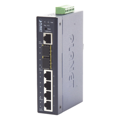 Switch Industrial Administrable Capa 2 / 4 Puertos RJ45 Gigabit / 2 Puertos SFP 1G/2.5G / IP30 / -40 a 75°C / Riel DIN / 1.05 x 2.85 x 4.43 pulgadas