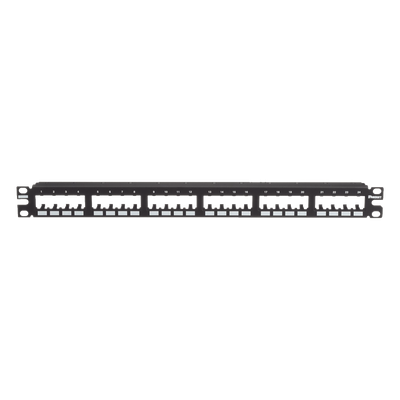 Panel de Parcheo Modular / 24 Puertos / 1UR / Montaje al Ras / 19" o 23" / Sin Blindaje / CRS y ABS