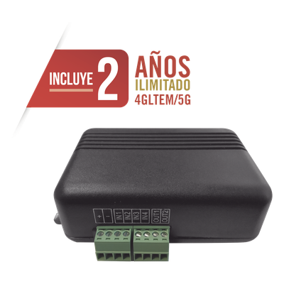 Controlador 4G LTE / 4 Entradas Digitales / 2 Salidas 300 mA / 2 Años Datos Ilimitados / 100 Usuarios / Activación Remota / Notificaciones Push y Email