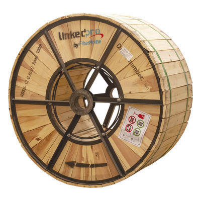 Cable de Fibra Óptica Aérea ADSS / Monomodo G.652D / 12 Hilos / Span 100 m / 4 km / Anti-Tracking 110 kV / 2500N Tensión / -20°C a +65°C / HDPE Exterior