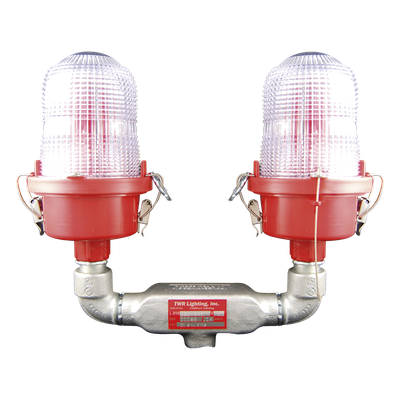 Lámpara de Obstrucción Aeronáutica / Luz Fija Tipo L-810 / Doble LED Rojo / 120-240 Vca / 360° Cobertura Horizontal / IR 850 nm
