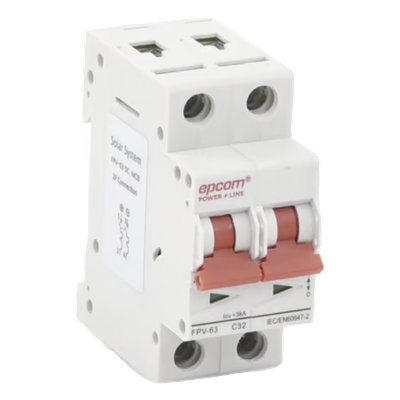 Interruptor Termomagnético DC / 2 Polos / 32 A / 800 Vcc / Curva C / 6 kA / Montaje Riel DIN