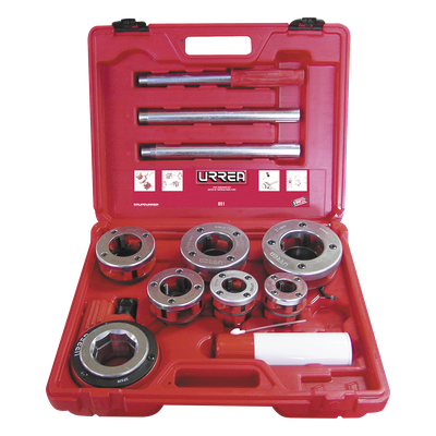Juego de Tarraja para Tubo / 9 Piezas / Rosca Derecha NPT 1/2" a 2" / Portafolio Plástico Rígido / Incluye Aceite Lubricante