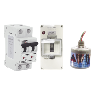 Kit Centro de Carga DC / 800 Vcc / 32 A / 2 Polos / Supresor de Descargas / 5 ns / Sistemas Fotovoltaicos