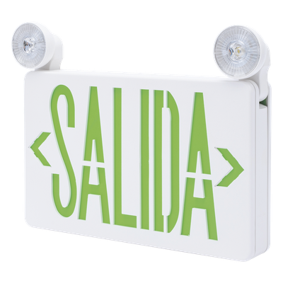 Letrero de Emergencia LED / Dual Salida y Luz de Emergencia / Montaje Universal Pared-Lateral-Techo / Doble Voltaje 120-277 VAC / Batería 6V 4.5Ah / Consumo 3W