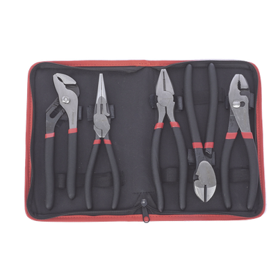 Juego de Pinzas / 5 Piezas / 8" (203.2 mm) / Acero / Mango Antiderrapante / Estuche Plástico