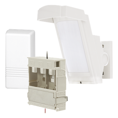 Detector de Movimiento PIR / 100% Exterior / Inalámbrico / Cobertura 12 m (39.4 ft) a 85° / Montaje 2.5 m - 3 m (8.2 ft - 9.8 ft) / Antimascota / Transmisor Honeywell 5816 Incluido