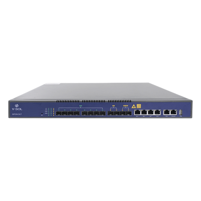 OLT GPON / 8 Puertos PON / 4 GE + 2 SFP + 2 SFP+ Uplink / 1,024 ONUs / 20 km / 1.45 ft Rack