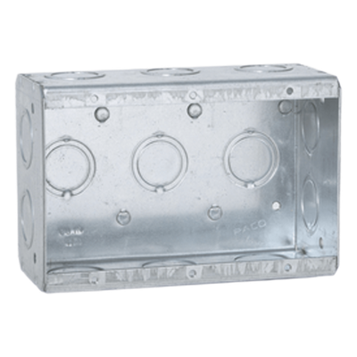 Caja Multigang / 3 Gangs / Profundidad 2.5 in / 16 Entradas 1/2" y 3/4" / Capacidad 47.8 in³ / Acero Galvanizado / UL Listed