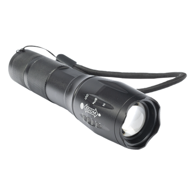 Linterna LED Táctica / 600 Lúmenes / IPX4 / Zoom Ajustable / Funcionamiento Dual 4.5V / 3.7V / Aluminio Ultraligero