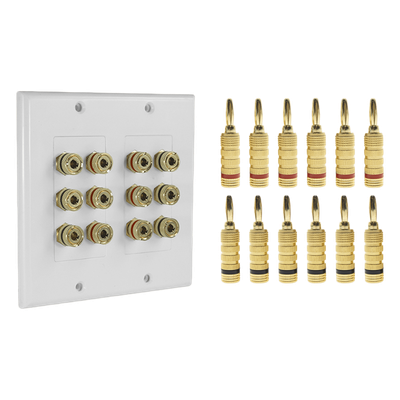 Placa de Pared para Altavoces / 6 Canales / 12 Postes Banana / Chapado en Oro / 115x115x15 mm (4.5x4.5x0.6 in)
