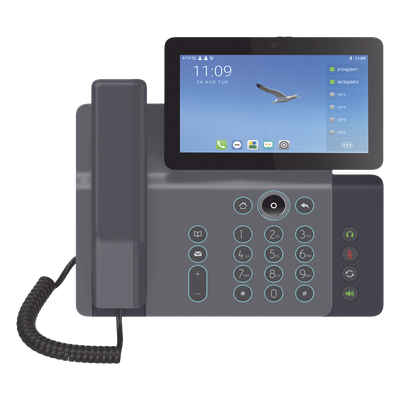 Videoteléfono IP / 20 Líneas SIP / Pantalla 7" Ajustable / Android 9.0 / Conferencia 10 Vías / Teclado Retroiluminado / PoE