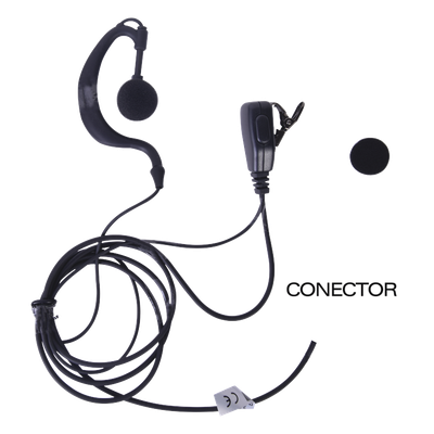 Micrófono-Audífono Profesional / Gancho Ergonómico en G / PTT de Solapa / Cable Kevlar / Conector 2 Pines / Uso Prolongado