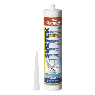 Sellador de Silicona Transparente / Uso General / 280 ml / -40°C a 100°C / Secado 24 h / Humedad