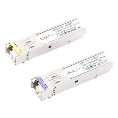 Transceptor Óptico SFP Bidireccional / Monomodo 1490/1550 nm / 1.25 Gbps / Alcance 80 km (262.5 ft) / LC/UPC Simplex / DDM / Hot-Pluggable / 2 Piezas