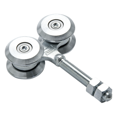 Carretilla para Puertas Colgantes / 4 Ruedas con Cojinete / Acero Galvanizado / Carga 400 kgf / Peso 1.23 kg