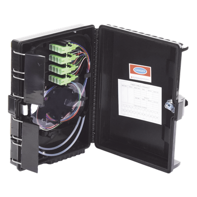 Caja de Empalme para Fibra Óptica / 24 Fusiones / 16 Puertos Drop FTTx / IP65 / Splitter 1x16 SC/APC / -40°C a +85°C