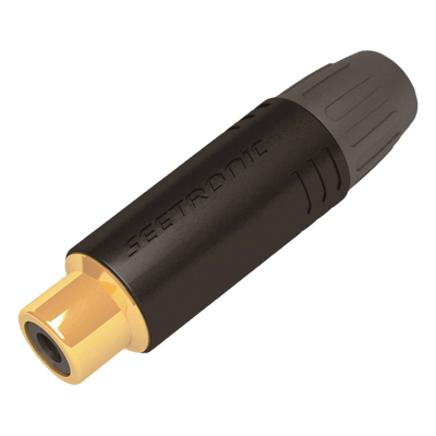 Conector RCA Hembra / Contacto Chapado en Oro / Carcasa Metálica Negra / Cable OD 3.5-6.5 mm / 2000 Ciclos