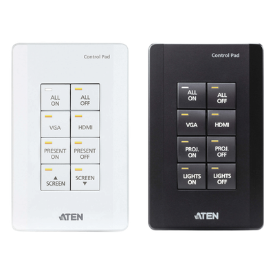 Panel de control / 8 botones personalizables / Ethernet 10/100Base-T / 2 puertos RS-232 / 2 canales relay / Montaje en superficie