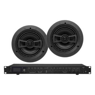 Amplificador de Audio / 2 x 60W / 4-8Ω / Bluetooth USB SD FM / 3 Mic 1/4" / Efectos Delay Echo Repeat / 2 Bocinas SP6 2 Vías