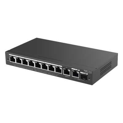 Switch Administrable / 8 Puertos PoE+ / 130 W / 2 Uplinks Gigabit / 20 Gb/s / Sin Ventilador