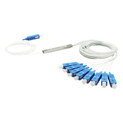 Divisor Óptico PLC / 1x8 Puertos / Conector SC/UPC / Rango 1260~1650 nm / Fibra G.657A / -40 a 85°C