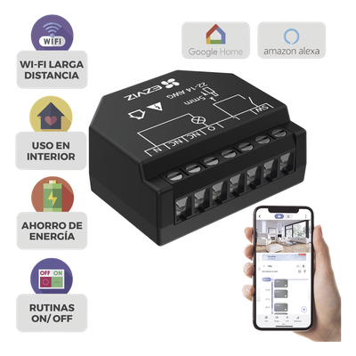Relevador Wi-Fi Inteligente / Control de Iluminación / 1 Salida 125V / Wi-Fi 2.4 GHz / Consumo Energético / Calibre 14-22