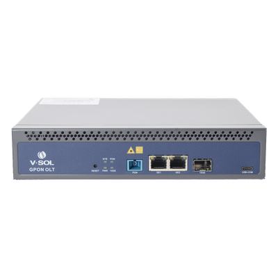 OLT GPON / 1 Puerto PON SC/UPC / 128 ONUs / 3 Puertos Uplink / 20 km (12.4 mi) / Redundancia AC/DC / Rack