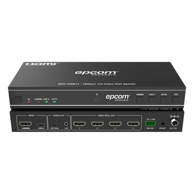 Controlador de Videowall / 1x4 HDMI / 4K@60Hz / 18 Gbps / 8 Modos de Visualización / Audio Óptico y Analógico / USB-C / RS-232 e IR