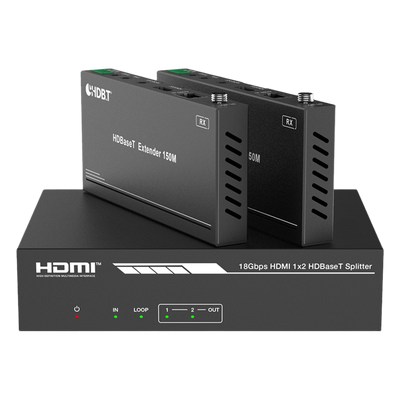 Splitter y Extensor HDMI / 1x2 / HDBaseT / 4K@60Hz 4:4:4 / 120 m (393.7 ft) / 1080p@150 m (492.1 ft) / PoC / Audio 7.1 Canales