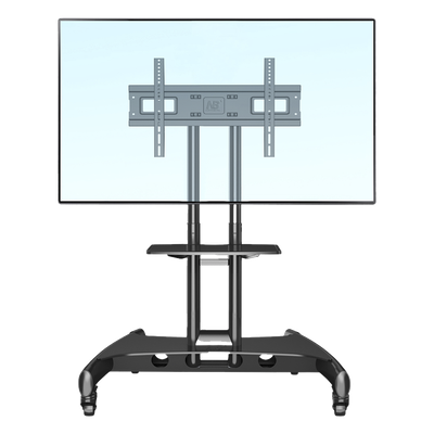 Soporte Móvil para Pantalla / 32" a 75" / Carga 45.5 kg (100 lbs) / VESA 200x200 a 600x400 mm / Altura Ajustable 1120-1520 mm (3.67 a 4.99 ft) / Base para Accesorios / 4 Ruedas 360°