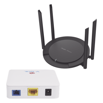Kit ONU Bridge Dual GPON/EPON / Router Wi-Fi 4 Mesh / 4 Antenas 5 dBi / 5 Modos Operativos