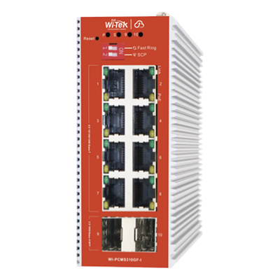 Switch Industrial PoE L2+ / 8 Puertos 100/1000 Mbps af/at / 2 SFP / Presupuesto PoE 120 W / Cloud / ERPS