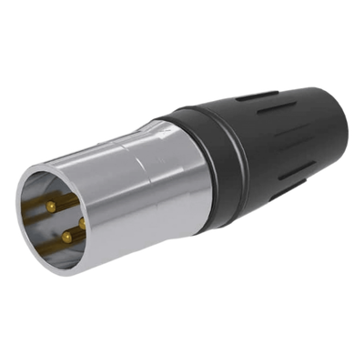 Conector XLR Macho / 3 Núcleos / Acero Inoxidable / Contactos Oro / 20 A / 250 V CA / Identificación por Color