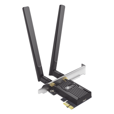 Adaptador PCIe Wi-Fi 6 / AX3000 Mbps / Doble Banda 2.4/5 GHz / MU-MIMO 2x2 / Bluetooth 5.2 / WPA3 / Antenas 2 dBi / Perfil Bajo y Completo