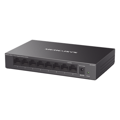 Switch No Administrable / 8 Puertos Gigabit / 16 Gbps / Carcasa Metálica / Sin Ventilador / Plug and Play