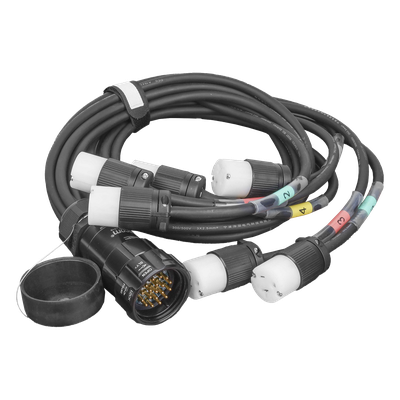 Cable de Distribución de Potencia / Socapex a 6 Tomas Edison / 20A 125V / 3 Conductores 14 AWG / Hule Flexible