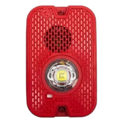 Sirena Estroboscópica LED / 2 Hilos / Montaje en Pared / 16 a 24 Vcd / Candela Seleccionable / Exterior / Rojo