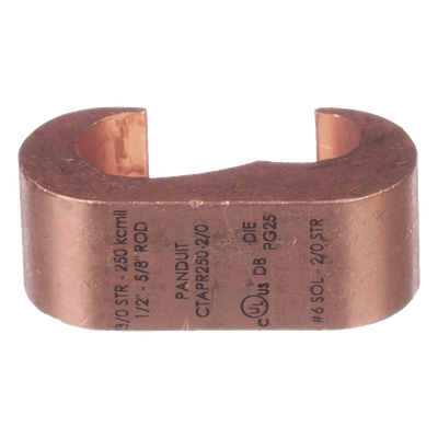 Conector de Puesta a Tierra Estilo E / Conductor Cobre 6-2 AWG / Varilla 1/4" (6.4 mm) / Cobre Alta Conductividad / 0.75" (19.1 mm) Longitud