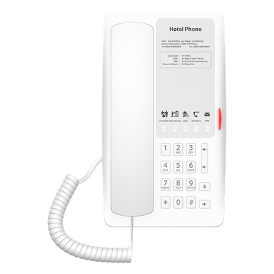 Teléfono IP Hotelero / 2 Líneas SIP / 5 Teclas Programables / Puerto USB-A 5V/2A / PoE 802.3af / Audio HD Manos Libres
