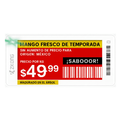 Etiqueta Electrónica de Estantería / EPD 2.13 Pulgadas / 4 Colores / BLE 5.0 con AES-128 / Autonomía 5 Años / NFC